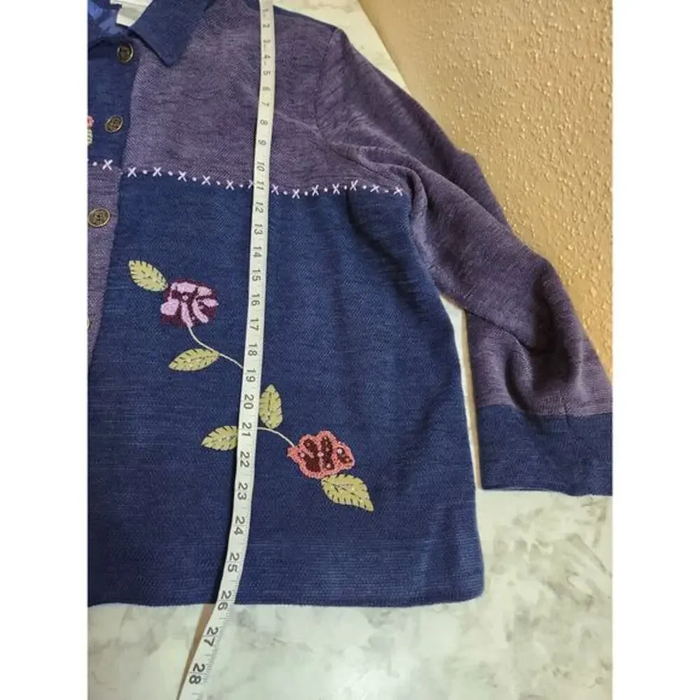 Napa Valley Womens Blue Embroidered Floral‎ Button Front Blazer Jacket Sz 2X